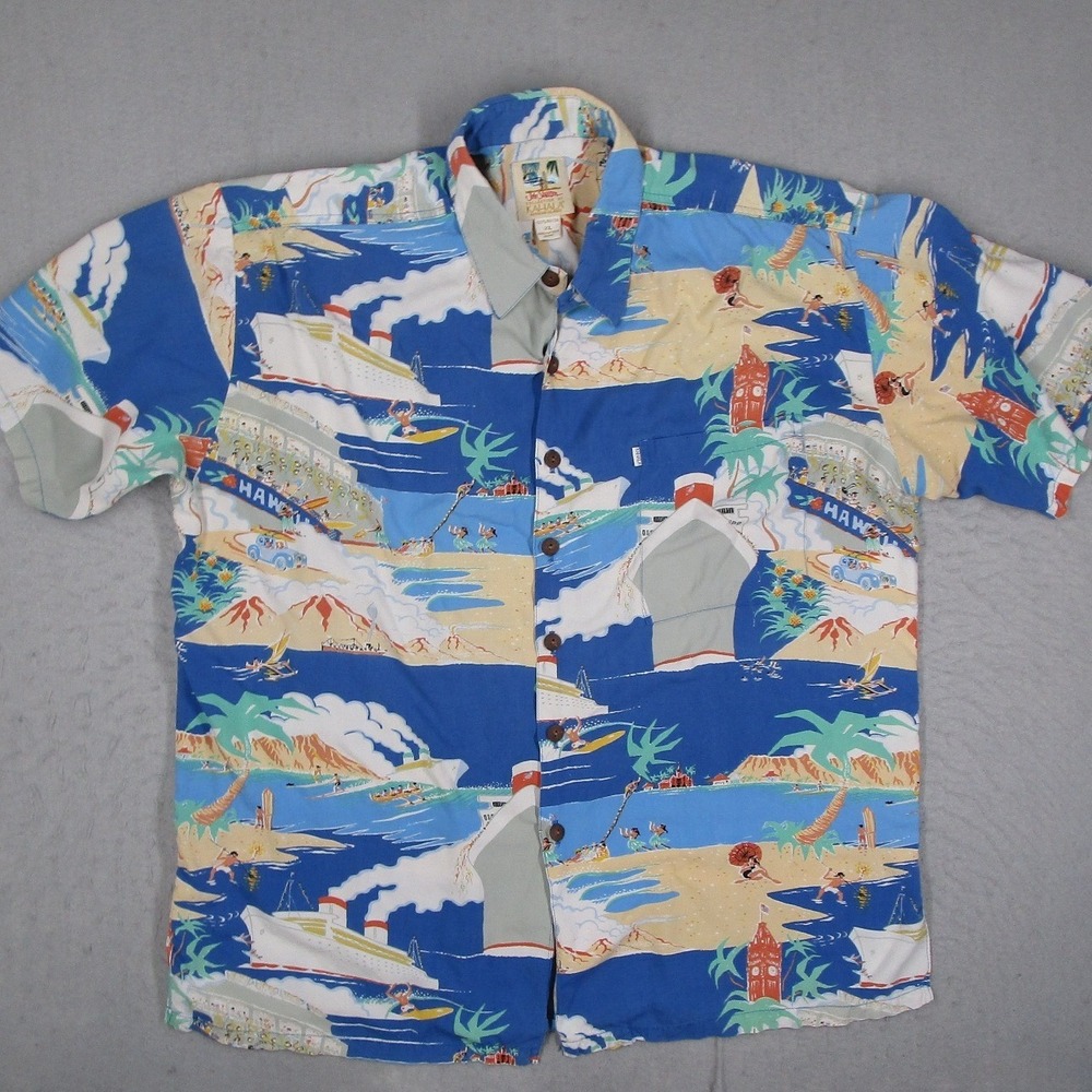 Kahala John Severson Hawaiian Shirt Mens XL Blue Rayon Aloha Cruise Ship Surf